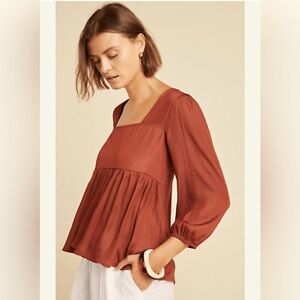 Anthropologie Dolan Cherie Babydoll Blouse Bohemian Top in Rust size Large